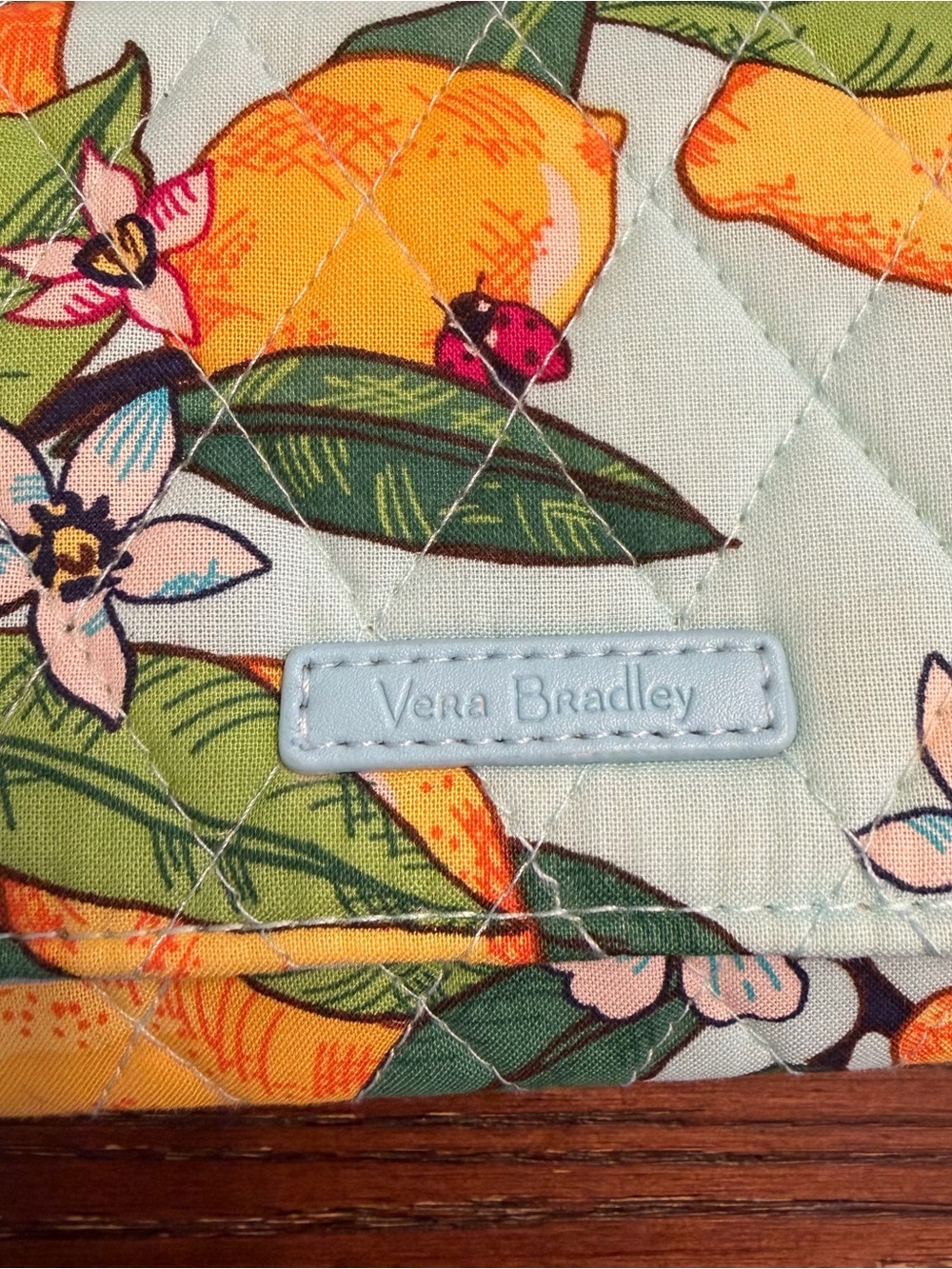 Vera Bradley Aqua Floral Lemon Quilted RFID Wristlet - Picture 2 of 8